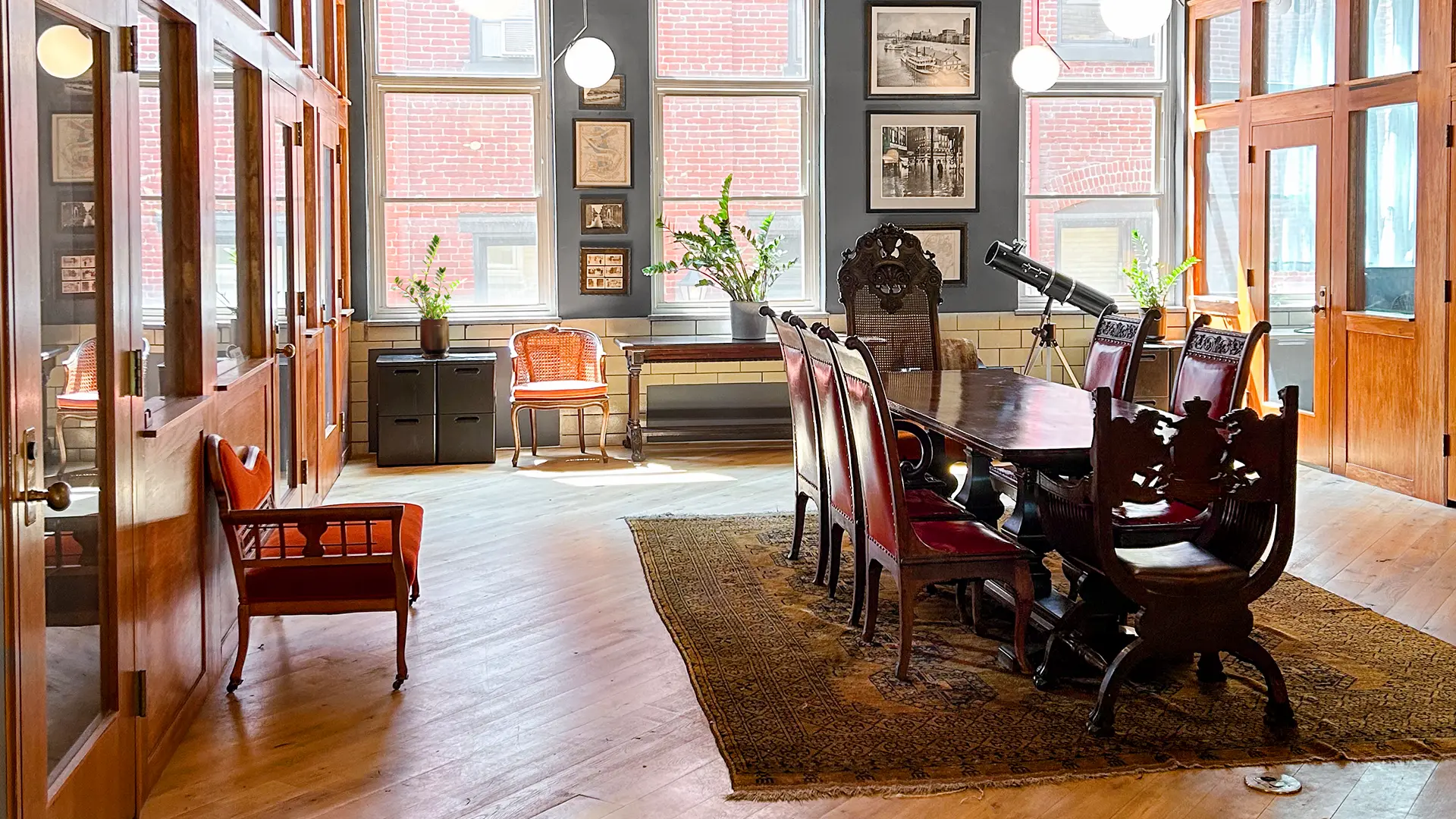 Unique coworking offices Pittsburgh North Side - Fulton Commons retro workspace featuring mid-century design and semi-private booths